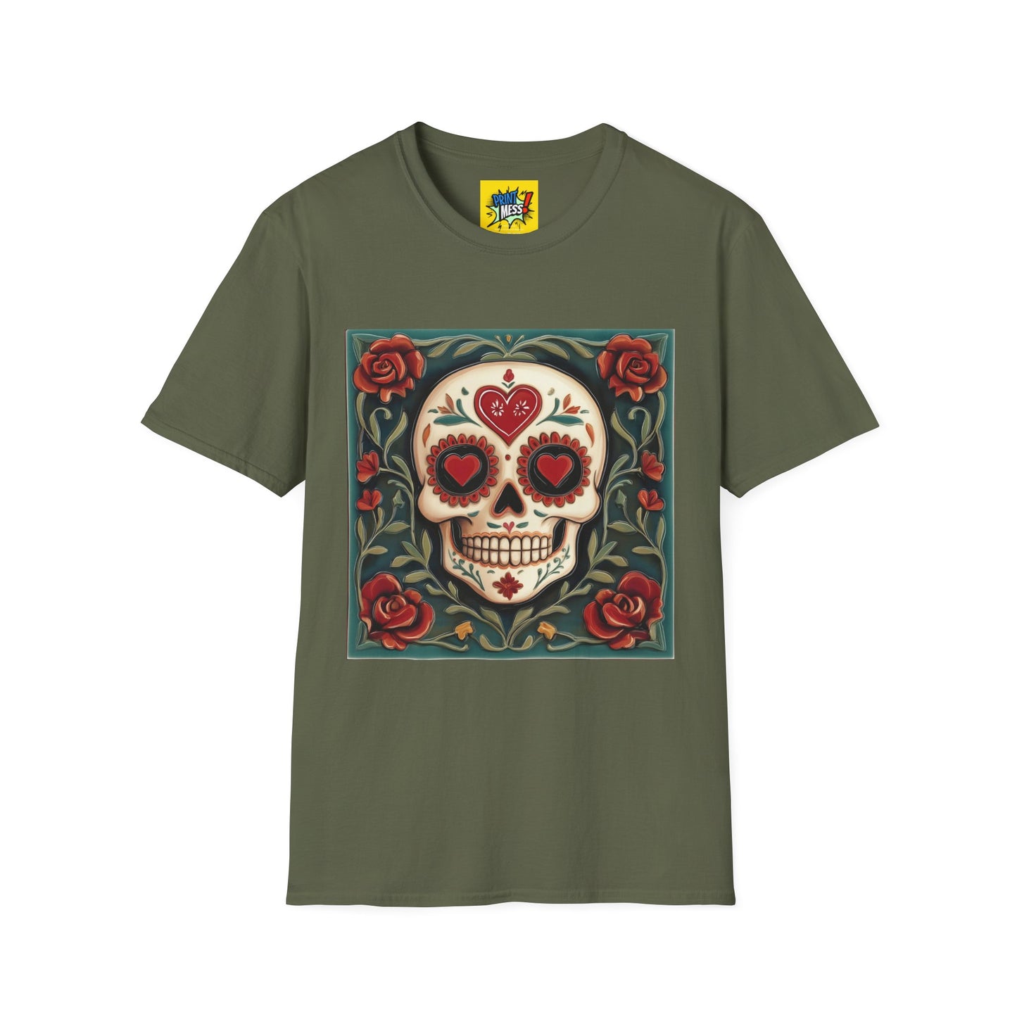 Valentine's Sugar Skull themed Unisex Soft-style Tee - 07