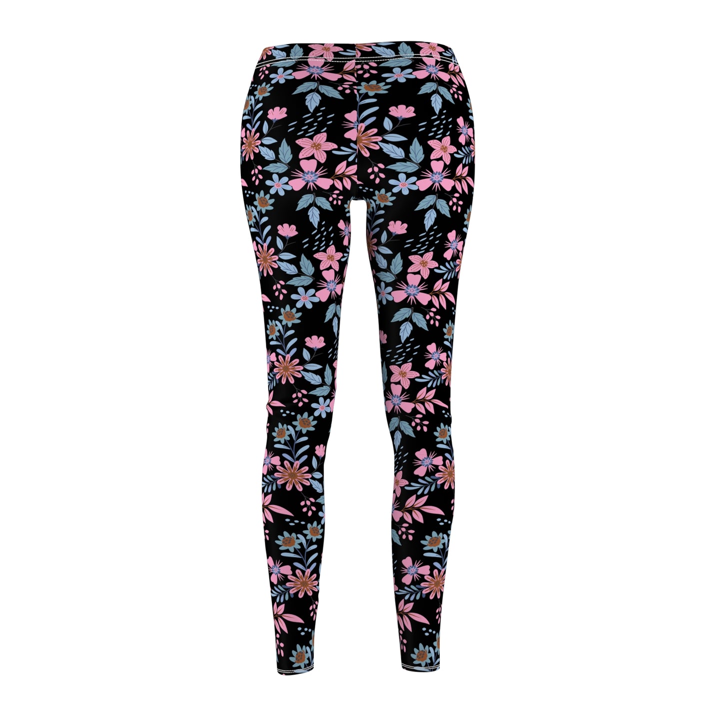 Women's Cut & Sew Casual Leggings - Floral - Black