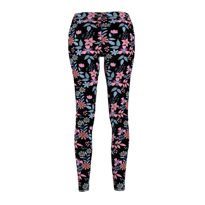 Women's Cut & Sew Casual Leggings - Floral - Black