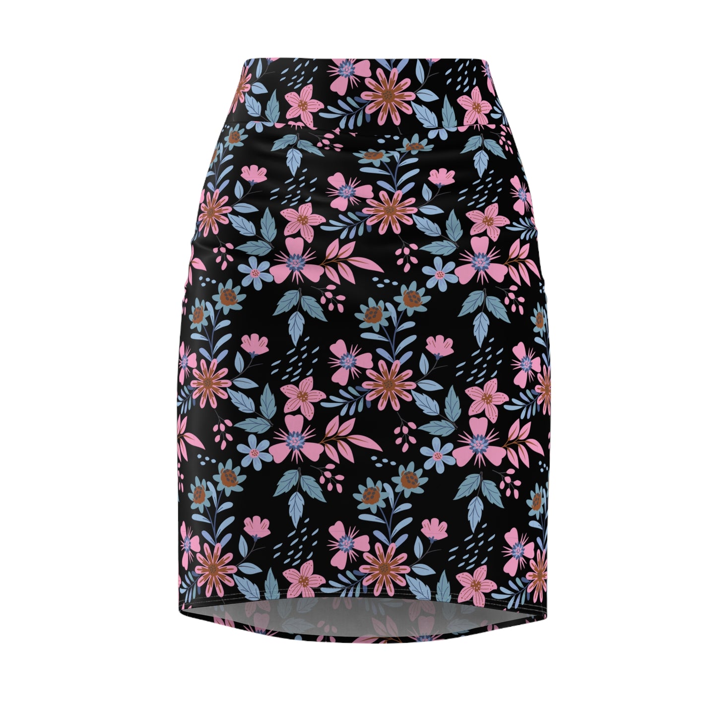 Women's Pencil Skirt - Floral - Black