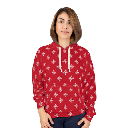 Unisex Pullover Hoodie Geometric Snowflake 002 Dark Red