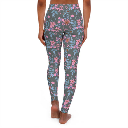 Women's Casual Spandex Leggings - Floral - Grey