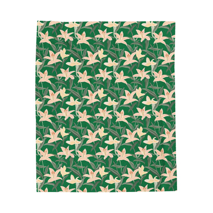 Velveteen Plush Blanket - Flower Blossum - Green