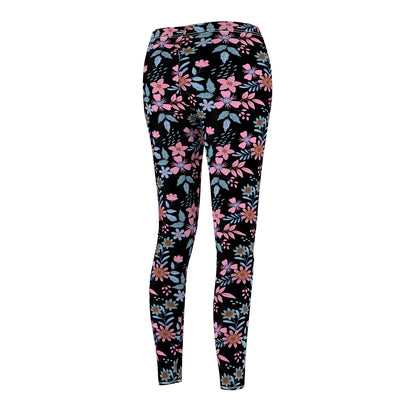 Women's Cut & Sew Casual Leggings - Floral - Black