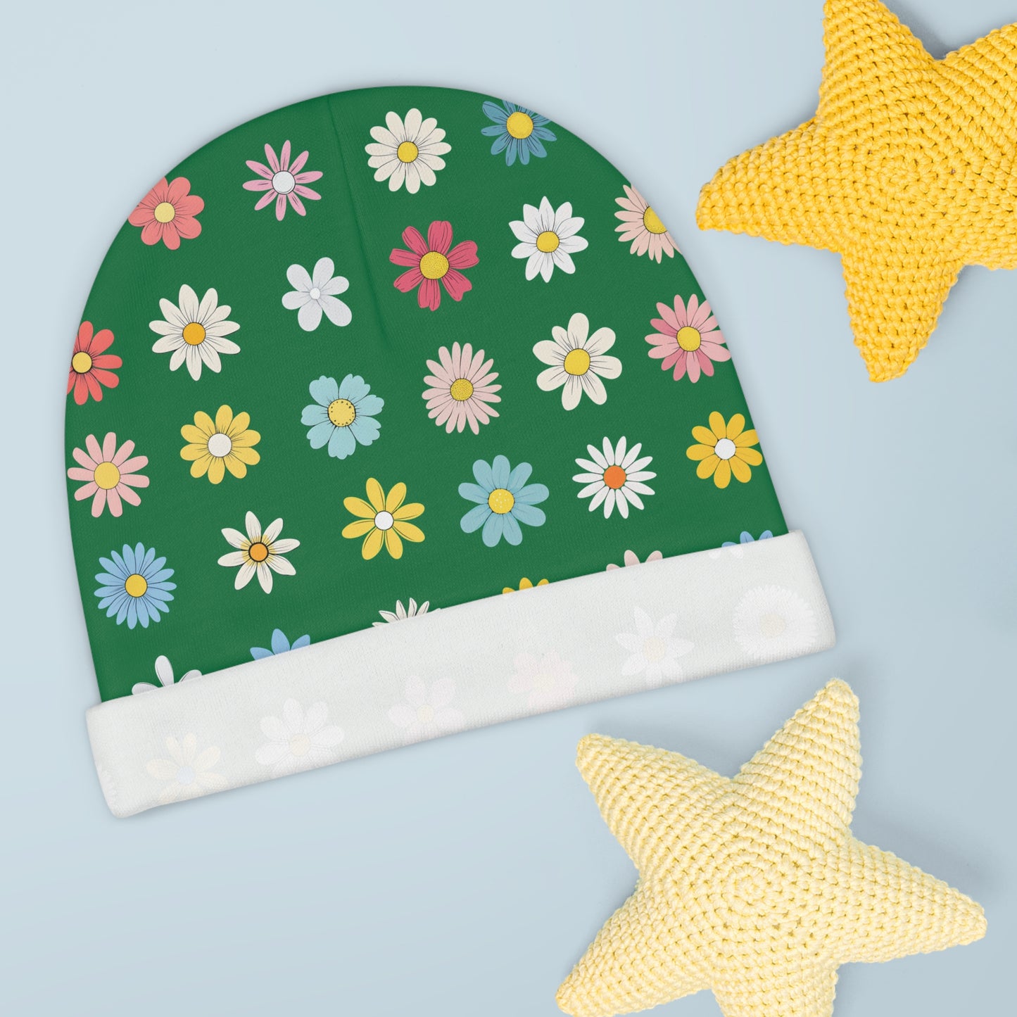 Baby Beanie - Daisys - Green