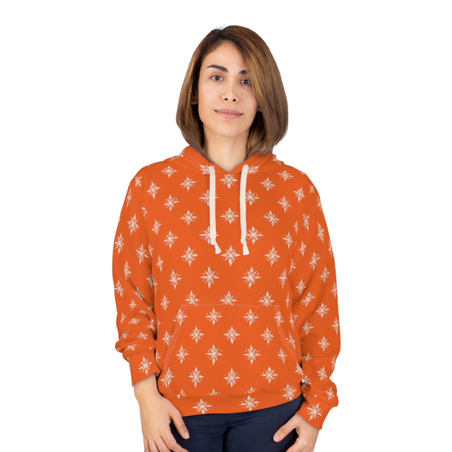 Unisex Pullover Hoodie Geometric Snowflake 002 Orange