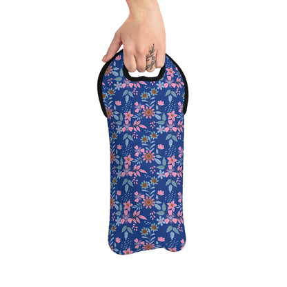 Wine Tote Bag - Floral - Blue