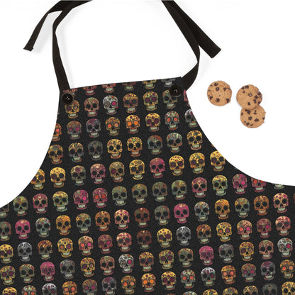 Sugar Skull Apron 05 - Day of the Dead Dia de Los Muertos Kitchen Cooking Chef Gift, Halloween Costume, Mexican Fiesta, Skull Lover, Gothic