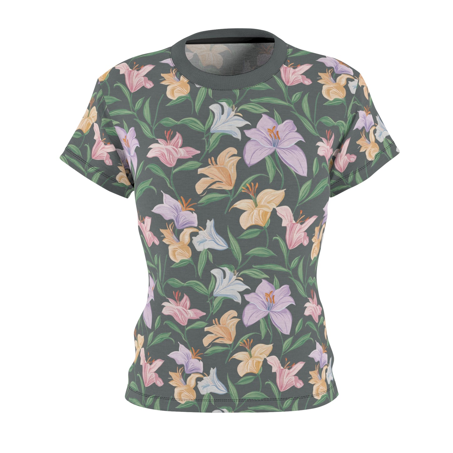 Women's Cut & Sew Tee - Flower Bouquet Print - Grey