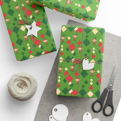 Wrapping Papers Christmas Elves Dance Green