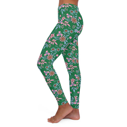 Women's Casual Spandex Leggings - Floral - Green