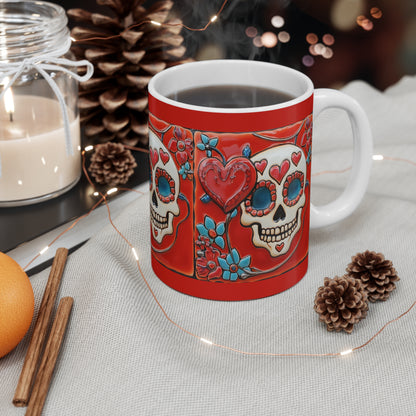 Valentines Day Sugar Skull Mug 11oz Day of the Dead Gothic Cozy Kitchen Decor 01