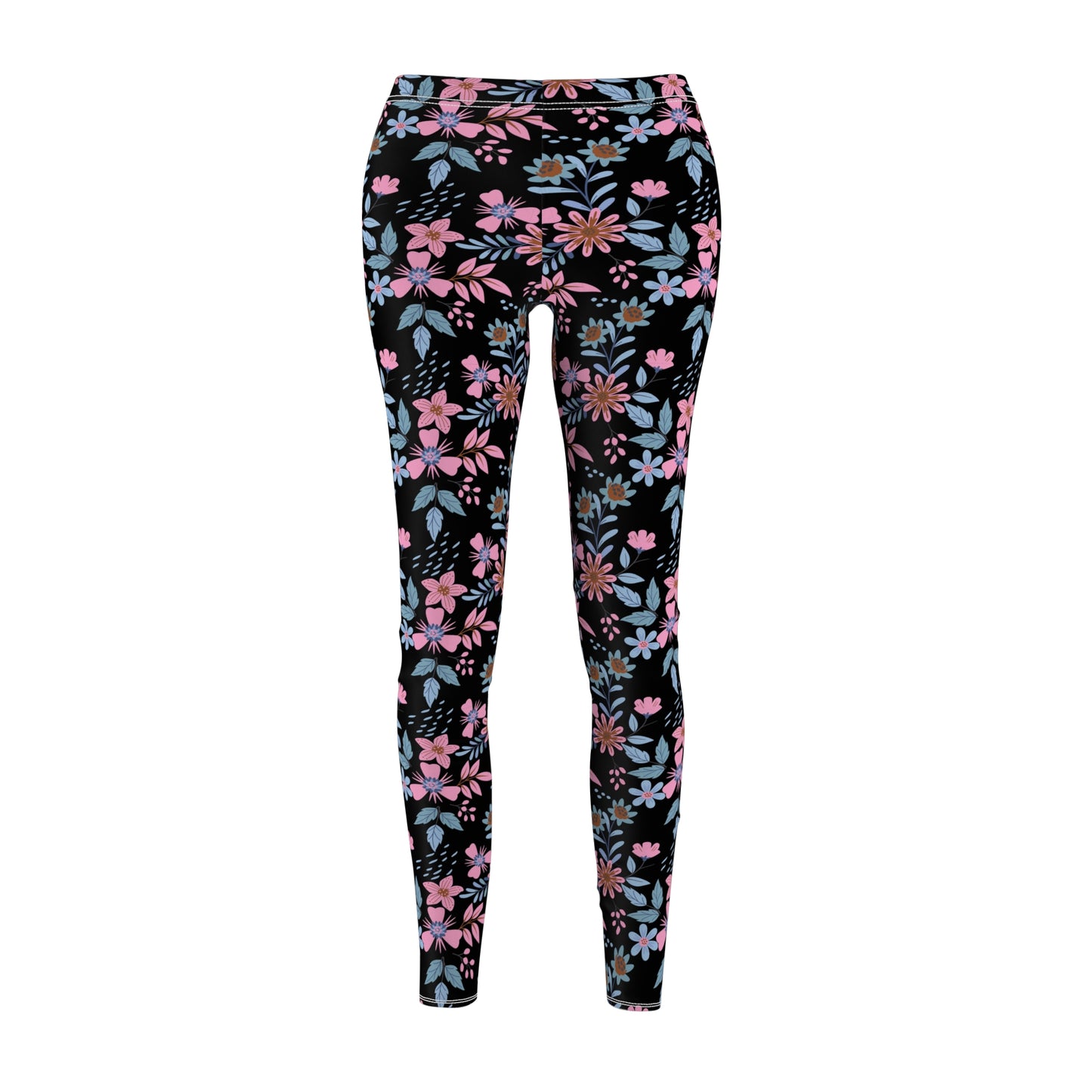 Women's Cut & Sew Casual Leggings - Floral - Black