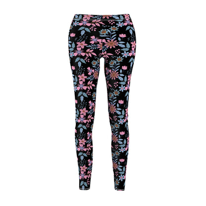 Women's Cut & Sew Casual Leggings - Floral - Black