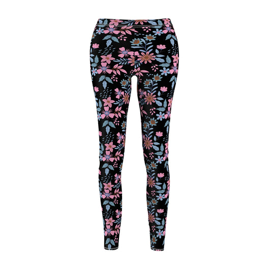 Women's Cut & Sew Casual Leggings - Floral - Black