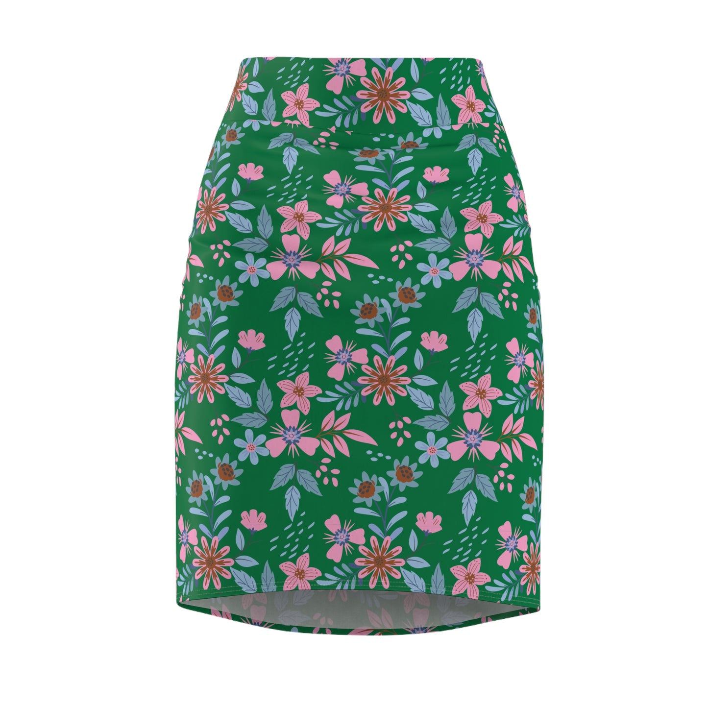 Women's Pencil Skirt - Floral - Green