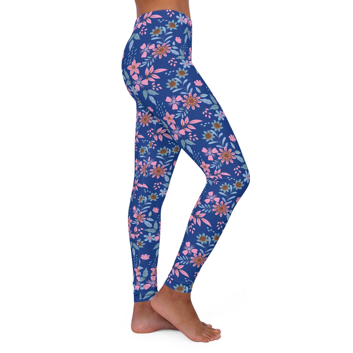 Women's Casual Spandex Leggings - Floral - Blue