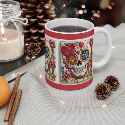 Valentines Day Sugar Skull Mug 11oz Day of the Dead Gothic Cozy Kitchen Decor 03