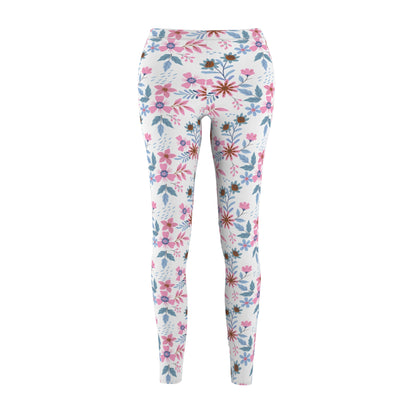 Women's Cut & Sew Casual Leggings - Floral - White