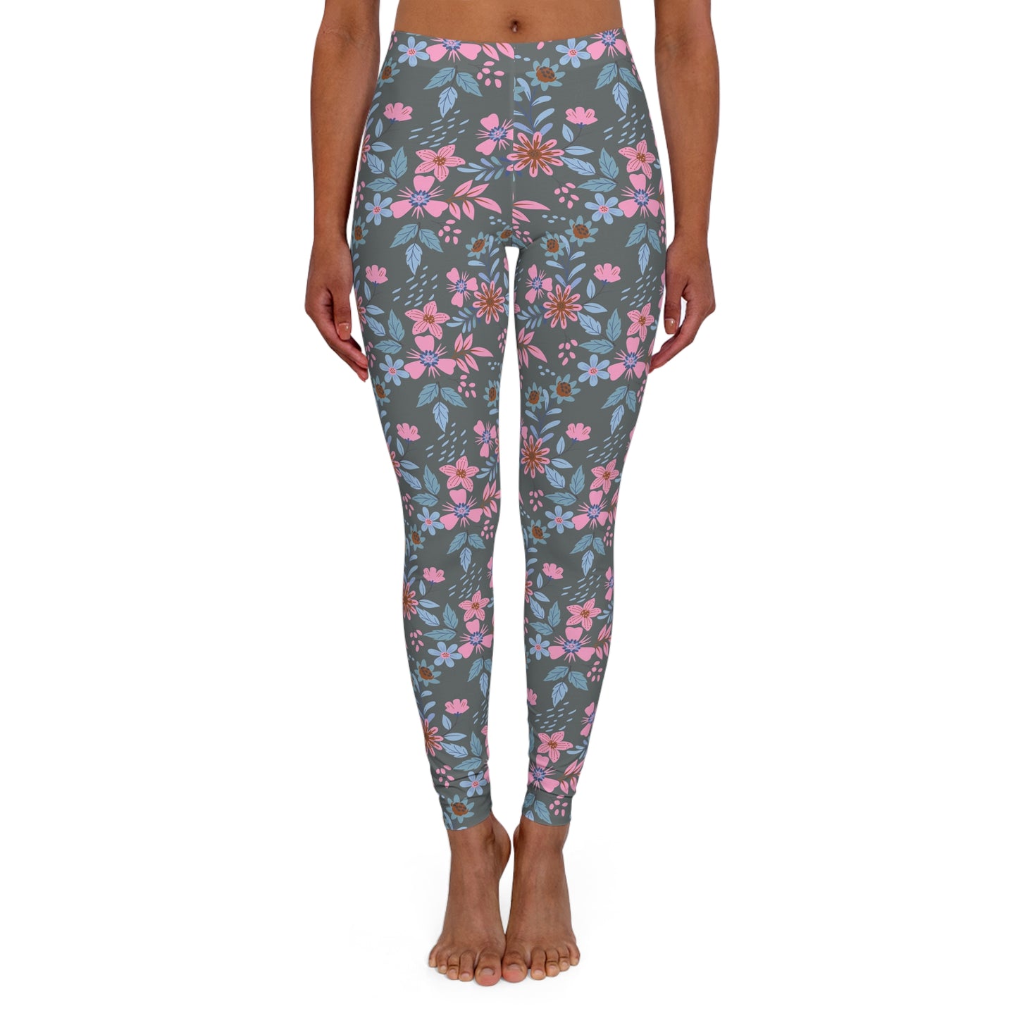 Women's Casual Spandex Leggings - Floral - Grey