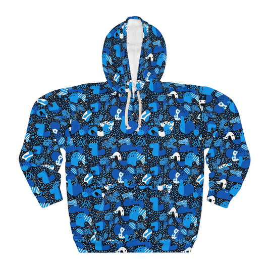 All-Over Print Unisex Pullover Hoodie Memphis 01 Blue Fashionable Custom Design