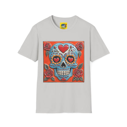 Valentine's Sugar Skull themed Unisex Soft-style Tee - 12