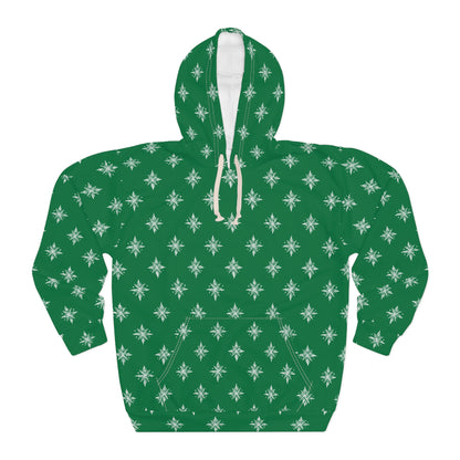 Unisex Pullover Hoodie Geometric Snowflake 002 Dark Green