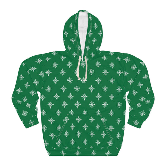 Unisex Pullover Hoodie Geometric Snowflake 002 Dark Green