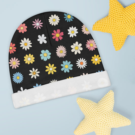 Baby Beanie - Daisys - Black