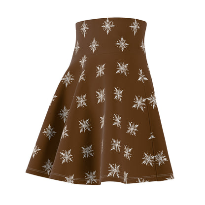 Women's Skater Skirt Geometric Snowflake Brown