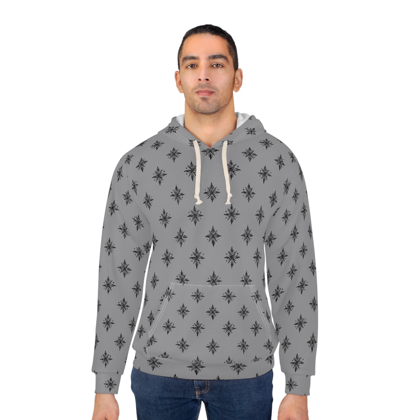 Unisex Pullover Hoodie Geometric Snowflake 001 Grey