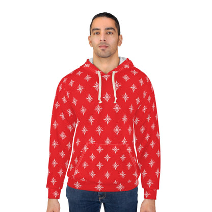 Unisex Pullover Hoodie Geometric Snowflake 002 Red