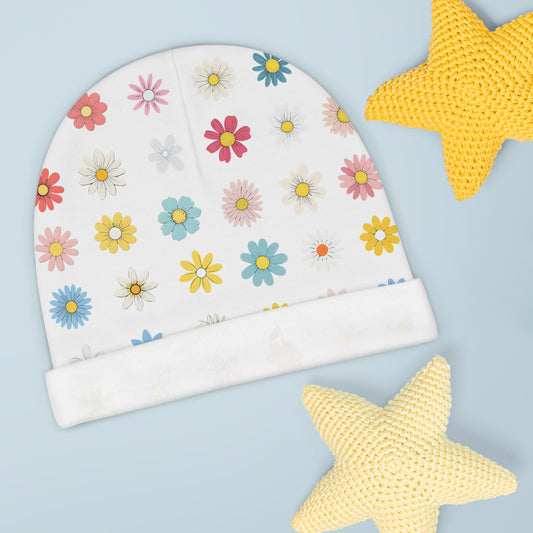 Baby Beanie - Daisys - White