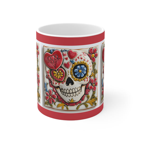 Valentines Day Sugar Skull Mug 11oz Day of the Dead Gothic Cozy Kitchen Decor 03