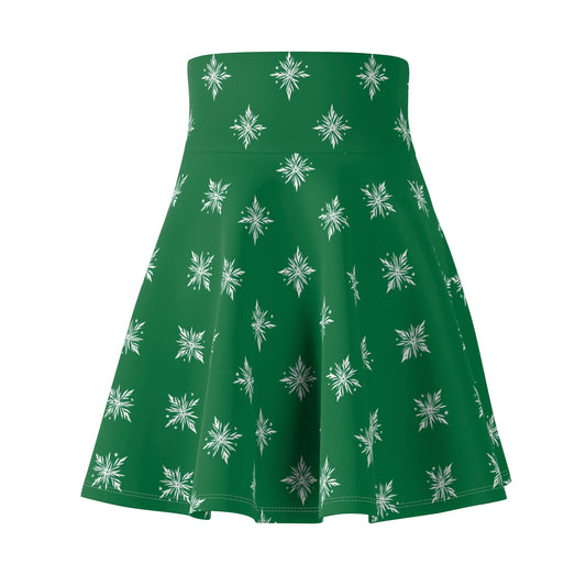 Women's Skater Skirt Geometric Snowflake Dark Green