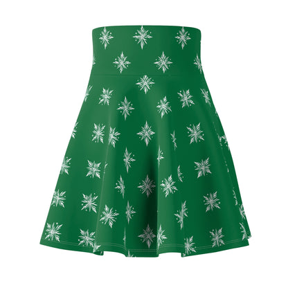 Women's Skater Skirt Geometric Snowflake Dark Green