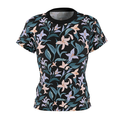 Women's Cut & Sew Tee - Flower Bloom Print - Black