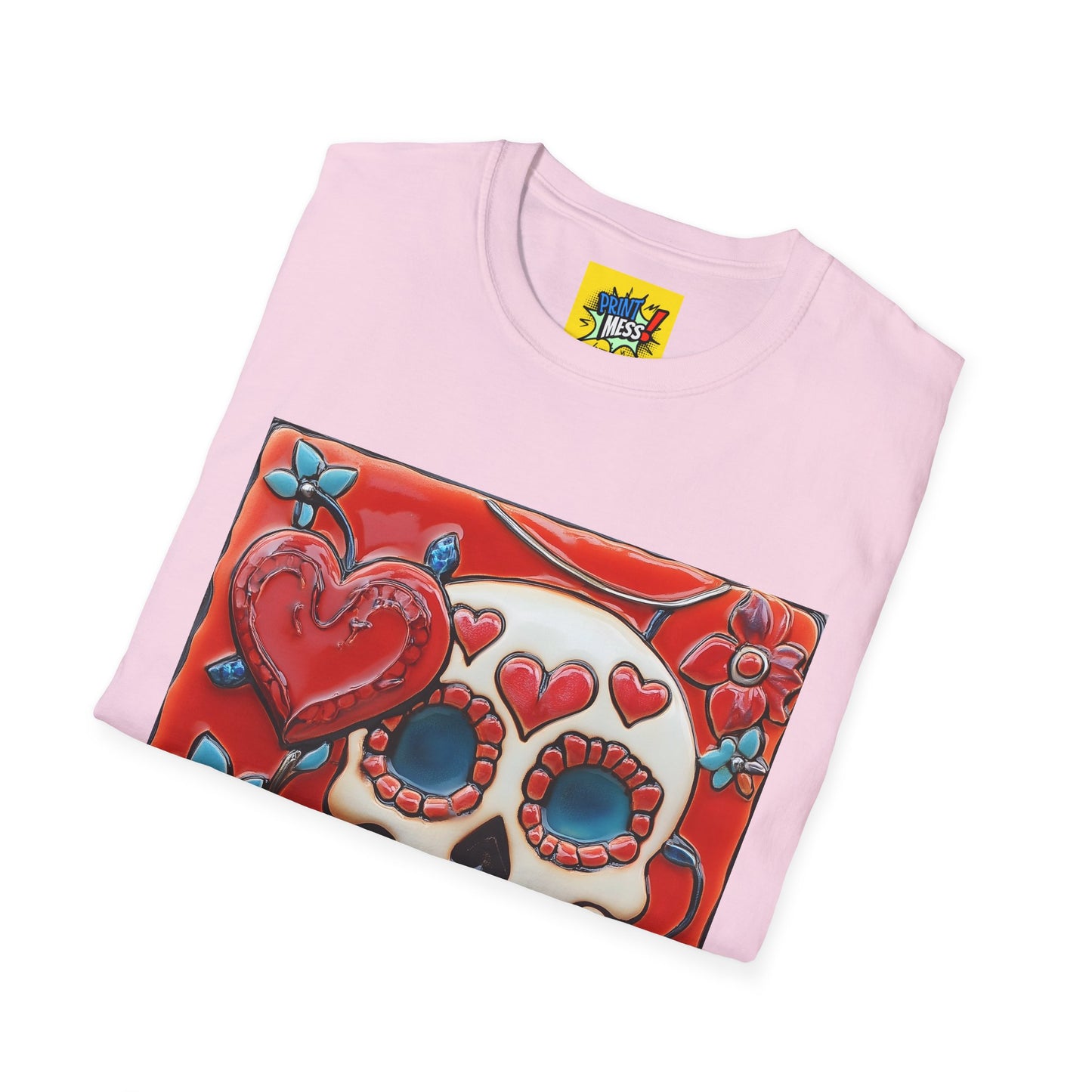 Valentine's Sugar Skull themed Unisex Soft-style Tee - 01