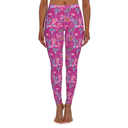 Women's Casual Spandex Leggings - Floral - Pink