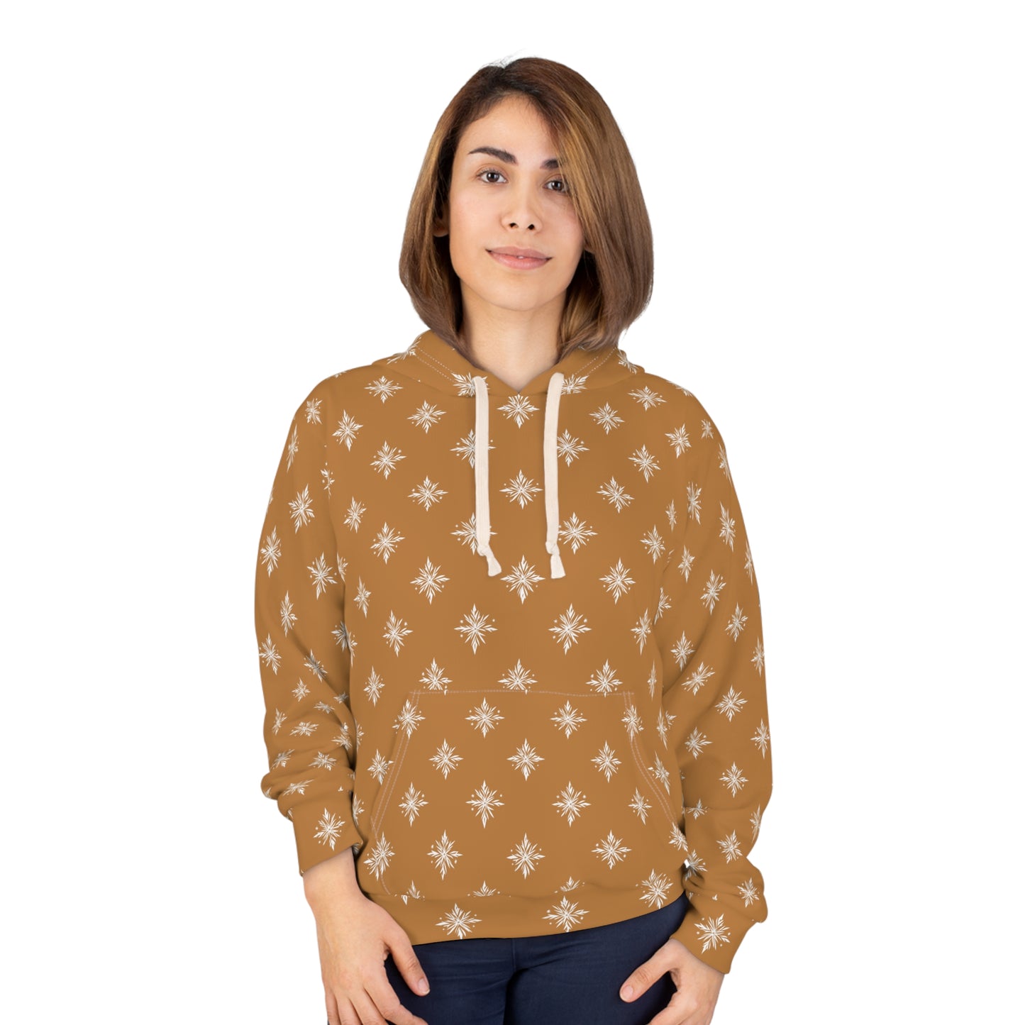 Unisex Pullover Hoodie Geometric Snowflake 002 Light Brown