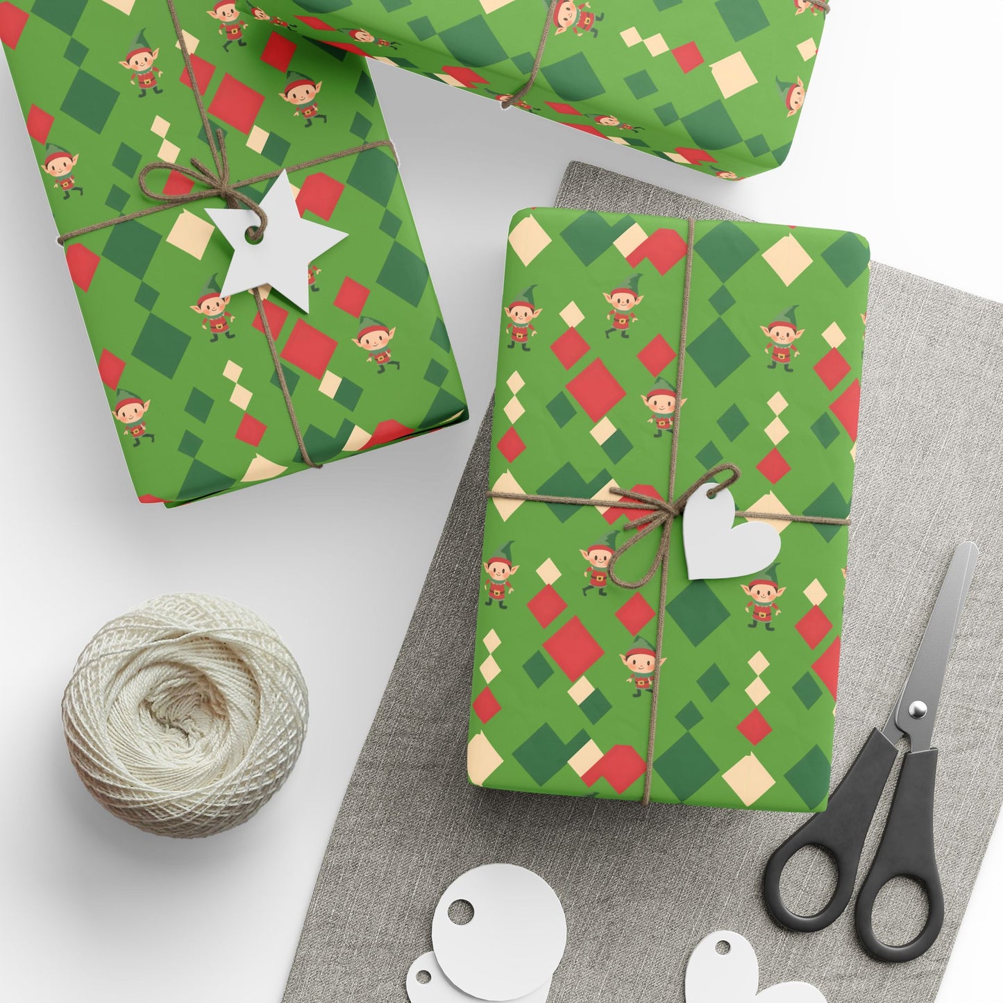 Wrapping Papers Christmas Elves Dance Green