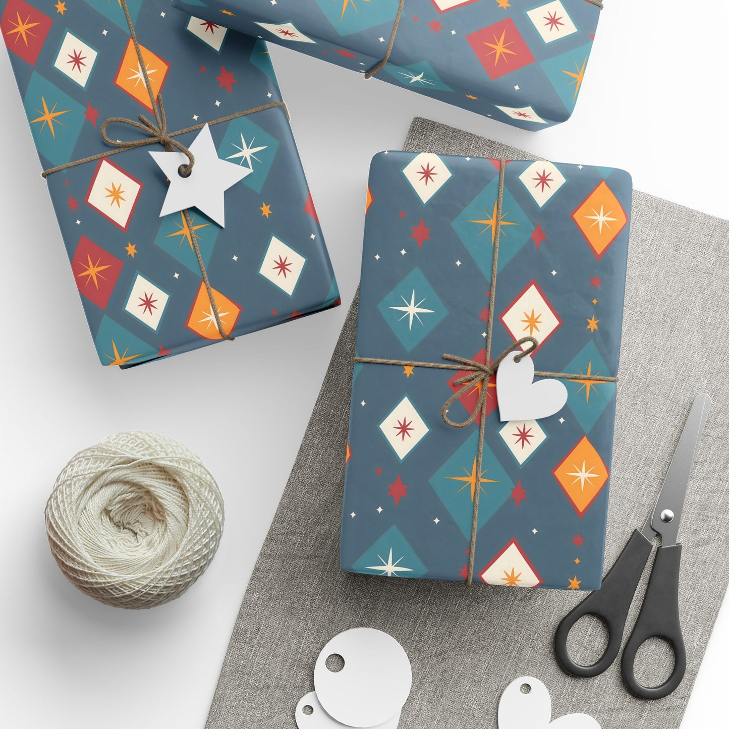 Wrapping Papers Christmas Diamond Stars Grey