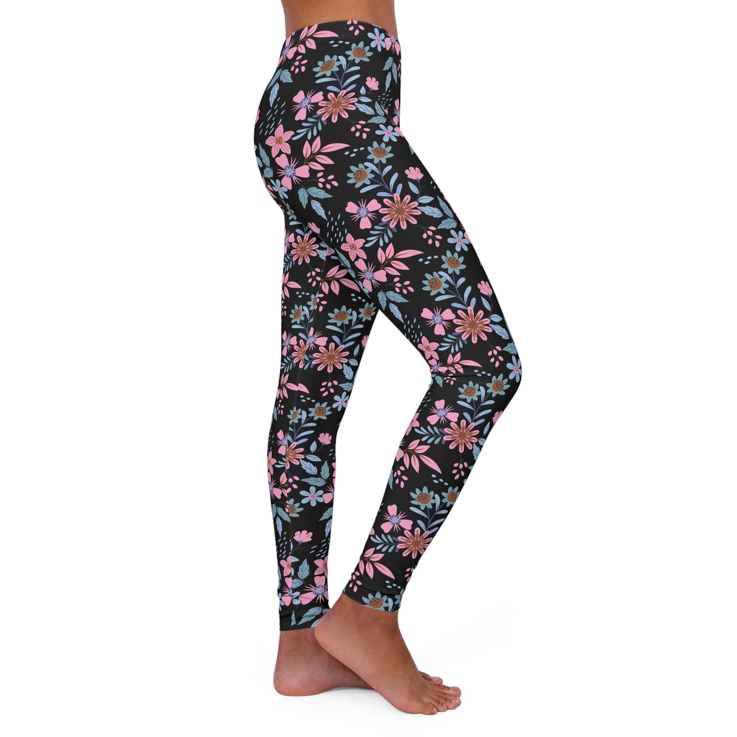 Women's Casual Spandex Leggings - Floral - Black