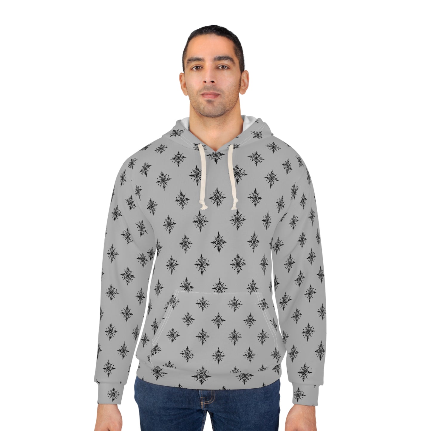 Unisex Pullover Hoodie Geometric Snowflake 001 Light Grey