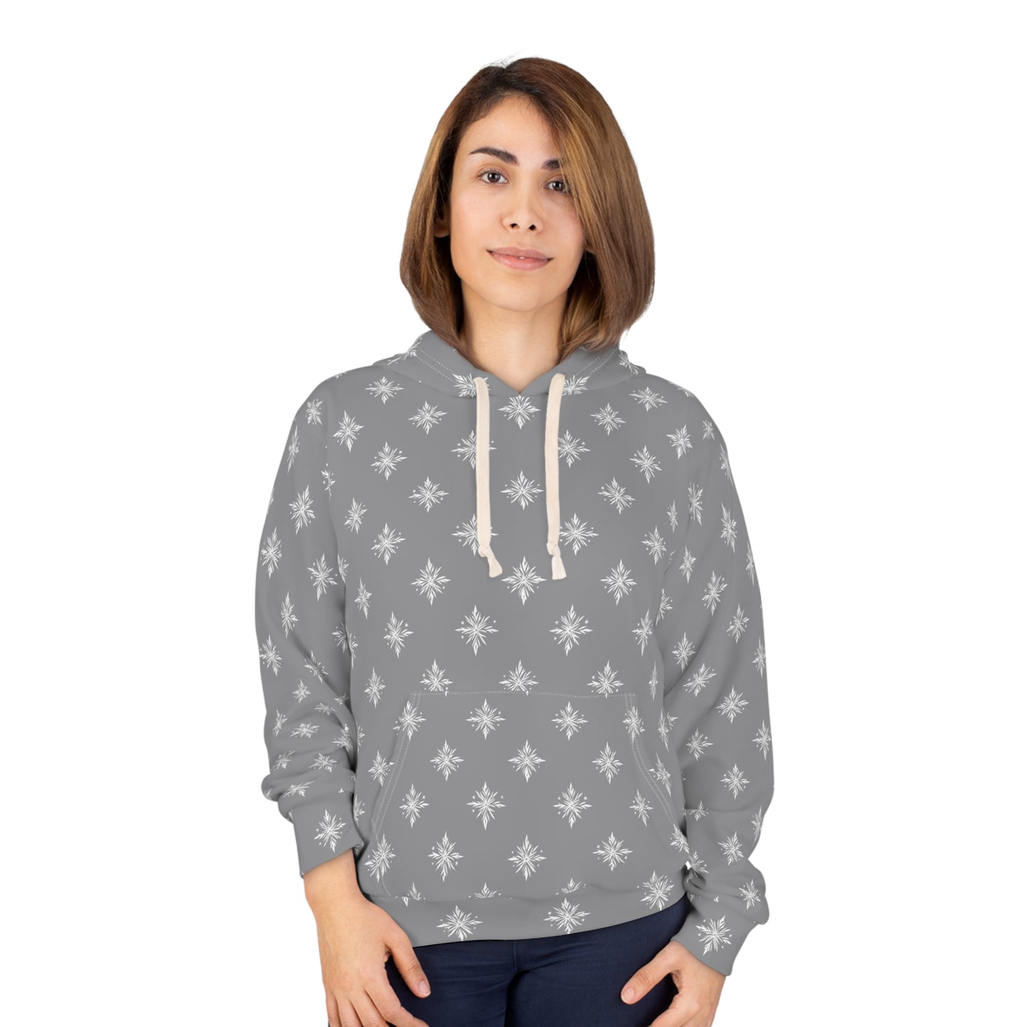 Unisex Pullover Hoodie Geometric Snowflake 002 Grey