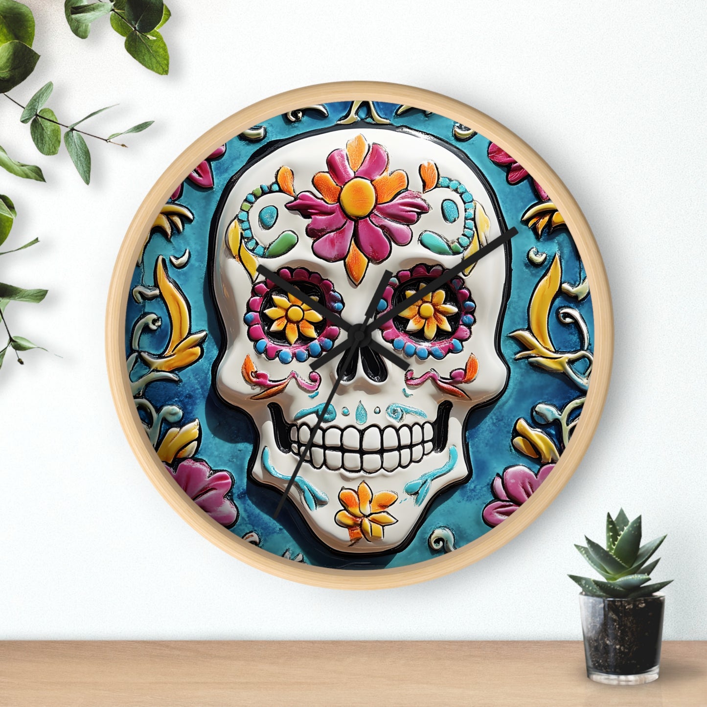 Sugar Skull Wall Clock 01 Day of the Dead Dia de Los Muertos Halloween Decor