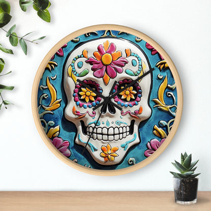 Sugar Skull Wall Clock 01 Day of the Dead Dia de Los Muertos Halloween Decor