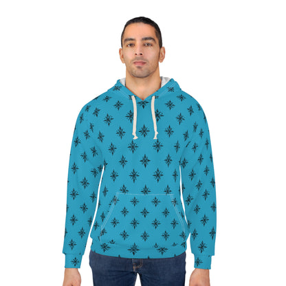 Unisex Pullover Hoodie Geometric Snowflake 001 Turquoise