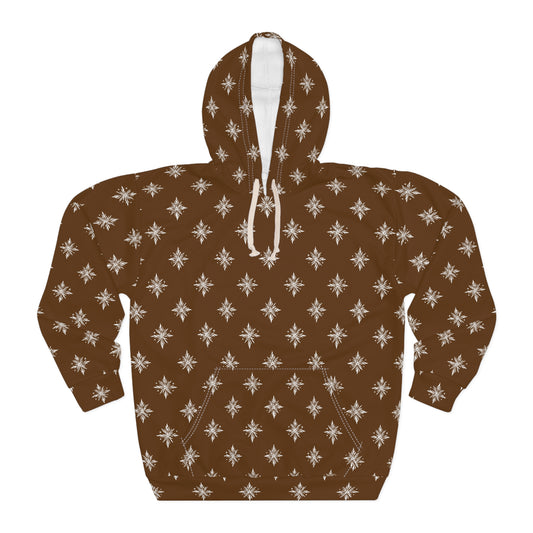 Unisex Pullover Hoodie Geometric Snowflake 002 Brown