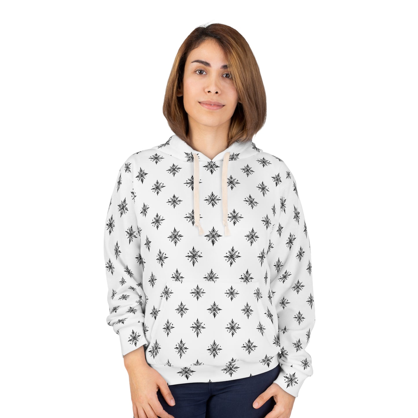 Unisex Pullover Hoodie Geometric Snowflake 001 White